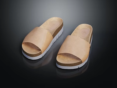 Casual Daily Wear Comfortable Leather Slippers With Thick Cork White Sole Shoes 3d model