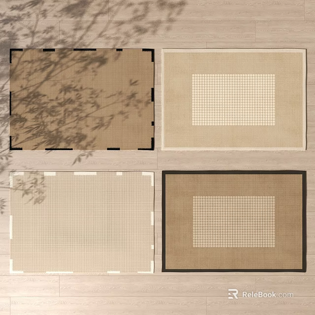 Beige And Brown Square Rugs With Grid Pattern And Branch Shadows For Indoor Decor 3d model