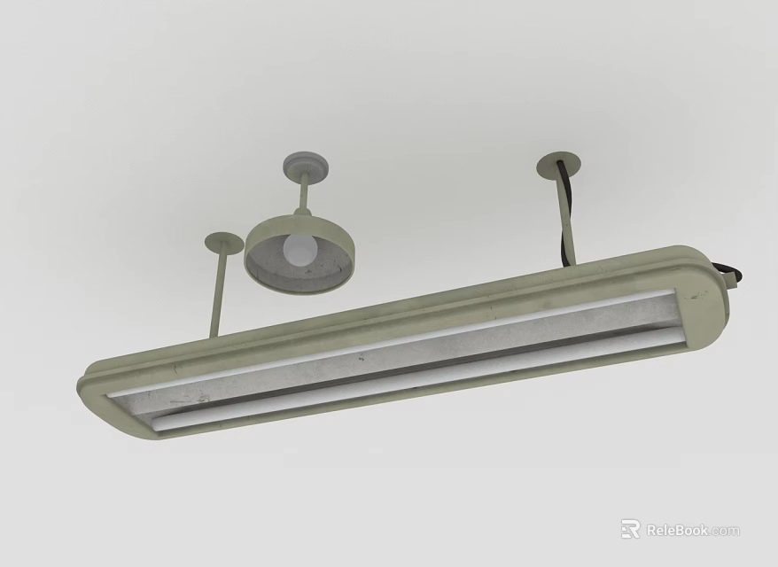 Modern Minimalist Chandelier With Long Rectangular Fixture And Small Round Lamp 3d model 
