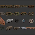 Wood And Stone Pieces With Various Colors Different Shapes And Crafting Tool