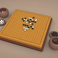 Traditional Go Board Game Entertainment with Black and White Stones and Bowls
