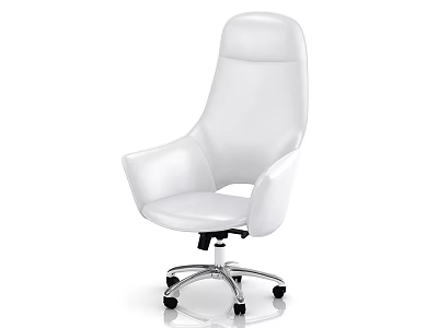 White Modern Office Chair With High Back Curved Armrests And Metal Base Wheels 3d model