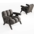 Modern Gray Upholstered Single Sofa With Armrests And Wooden Legs Design