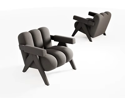 Modern Gray Upholstered Single Sofa With Armrests And Wooden Legs Design 3d model