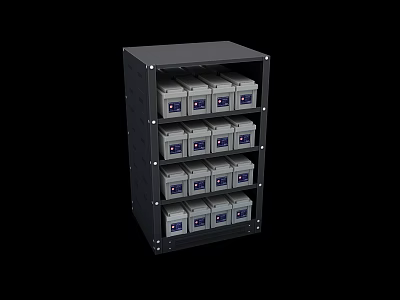 Black Server Cabinet With Multiple Shelves And Storage Units 3d model
