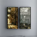 Two Abstract Framed Wall Artworks With Warm And Cool Tones Geometric Patterns 3d model