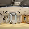 Contemporary Beauty Salon Interior With Round White Ceiling Hanging Lights And Styling Chairs