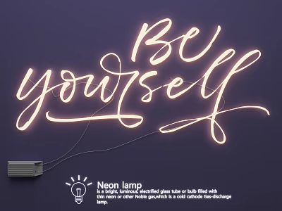 Decorative Neon Lamp Combination With Glowing Be Yourself Script Font On Dark Background 3d model