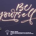 Decorative Neon Lamp Combination With Glowing Be Yourself Script Font On Dark Background 3d model