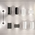 Modern Wall Lamps With Various Designs In Black And White On Textured Panel