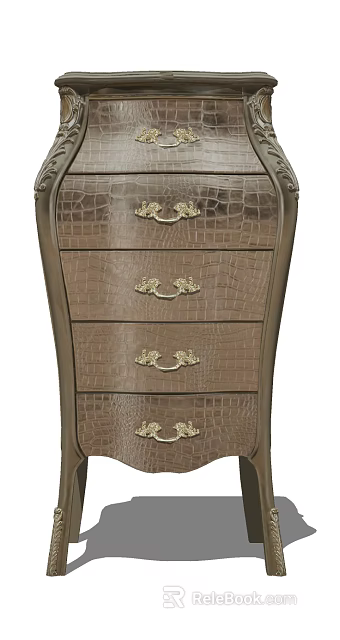 Elegant Chest of Drawers with Crocodile Texture Four Drawers and Gold Decorative Handles 3d model 