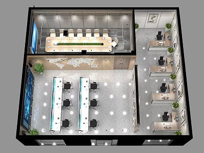 Modern Monitoring Room Interior With Control Desks Multiple Screens And Workstations 3d model