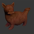 Reddish Brown Terracotta Dog Sculpture Carving with Ancient Design and Decorative Spout