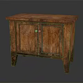 Vintage Wooden Cabinet With Carved Details And Two Doors Rustic Wood Grain Finish On Legs
