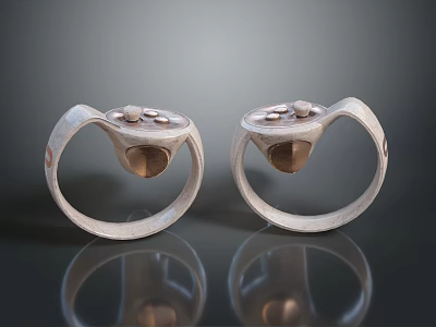 Dual Silver Smart Electronic Rings with Digital Buttons and Metal Design Features 3d model