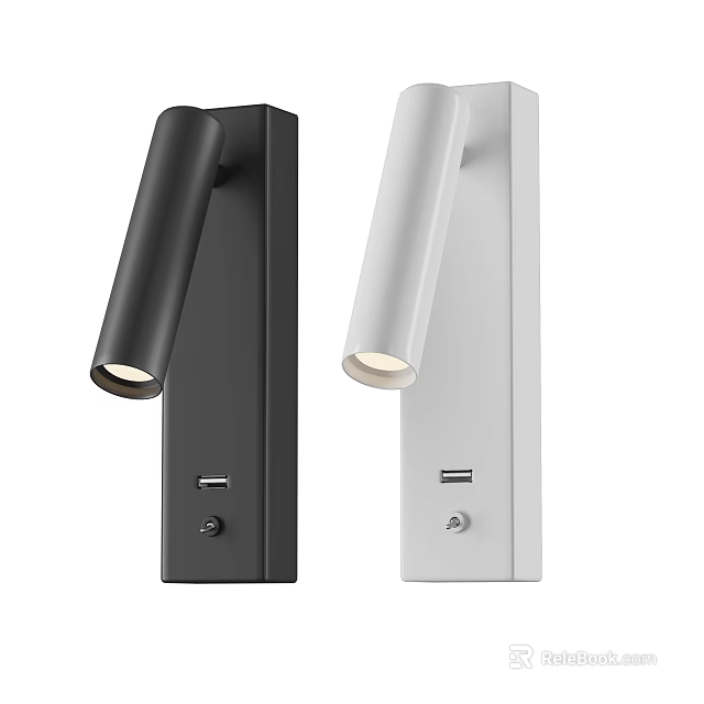 Modern Black And White Wall Lamps With USB Ports And On Off Buttons 3d model 
