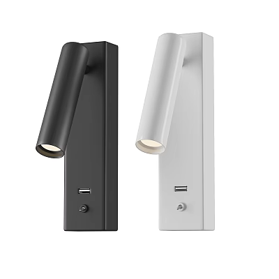 Modern Black And White Wall Lamps With USB Ports And On Off Buttons 3d model