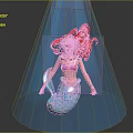 Stunning Mermaid Game Movie Character With White Hair Pink Bikini Blue Tail And Colorful Lights