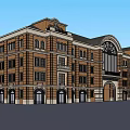 Classical Multi Story Office Building With Brick Facade Arched Windows And Stone Accents 3d model