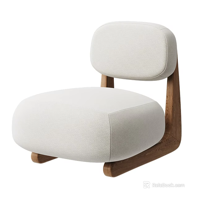 Modern Accent Chair With Light Fabric Cushion Round Back And Wooden Legs Design 3d model 