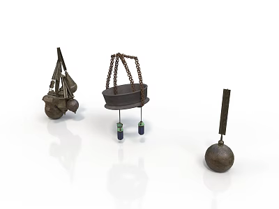 Artisanal Vintage Sculptures with Chains Rod Sphere and Metal Stone Elements 3d model