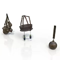 Artisanal Vintage Sculptures with Chains Rod Sphere and Metal Stone Elements