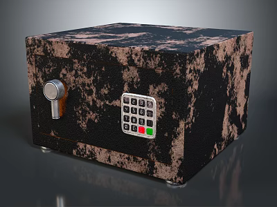 Textured Security Safe With Digital Keypad And Knob Lock On Dark Speckled Surface 3d model