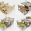 Modern Dining Table Set With Wooden Chairs Sofa Seating Partition And Tableware 3d model