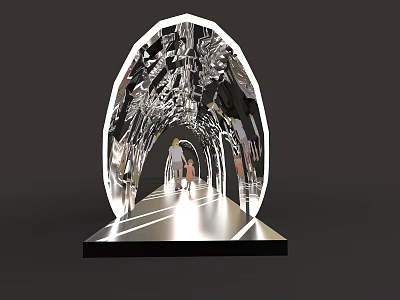 Modern Event Passage With Reflective Metallic Arch And Illuminated Pathway 3d model