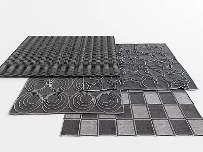 Modern Square Rugs Featuring Geometric Circular Patterns And Checkerboard Designs In Gray Tones 3d model