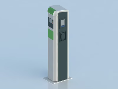 Electric Vehicle Charging Station With Column Design Gray White Green Display Screen And Charging Port 3d model