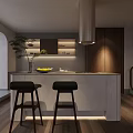 Modern Bar Counter Interior Design With Black Stools Sleek Countertop And Indoor Plant