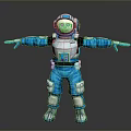 Blue And Silver Astronaut In Spacesuit With Arms Outstretched Standing