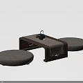 Natural Wooden Tea Table and Chairs with Mat Teapot and Two Round Cushions