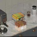 Organized Kitchen Countertop With Coffee Machine Spice Organizer Grinder And Marble Surface