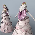 Elegant Game Movie Characters in Pink Ball Gowns with Ornate Winged Staff