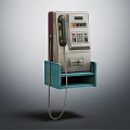 Vintage Coin Operated Telephone With Metal Body Keypad Display Screen Wall Mounted Blue Stand