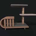 Modern Wooden Multi Layer Storage Shelf With Gray Platforms And Curved Base Design