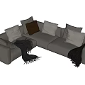 Gray L Shaped Sectional Sofa With Multiple Cushions And Throw Blankets 3d model