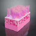 3D Rendered Biological Culture Structure with Transparent Tubes Purple Spheres and Textured Pink Base
