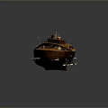 Orange Wooden Boat Model With Detailed Deck Windows And Flags On