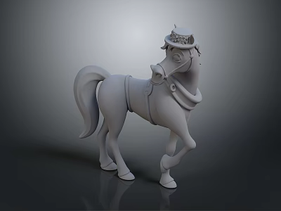 3D Model Horse Figure With Decorative Hat And Standing Pose Design 3d model