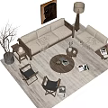 Sofa And Coffee Table Set With Floor Lamp Decorative Painting Side Table Rug And Magazines