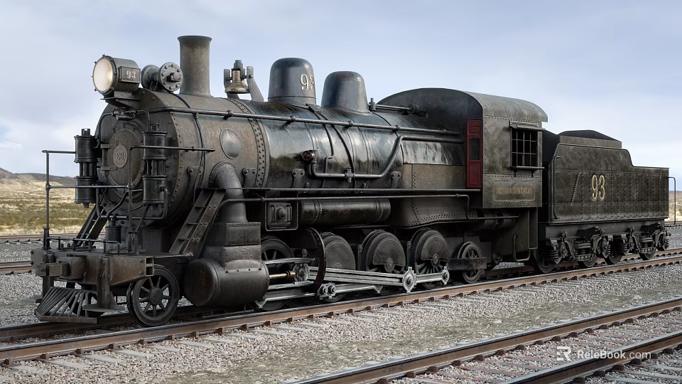 Vintage Black Steam Train With Metal Body On Railway Track Number 91 3d model 