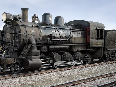 Vintage Black Steam Train With Metal Body On Railway Track Number 91 3d model