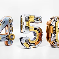 3D Mechanical Numbers Four Five Six With Gears And Metallic Structure Design 3d model