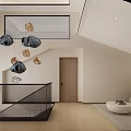 Modern Interior Design With Staircase Hanging Lights Sofa And Wooden Flooring