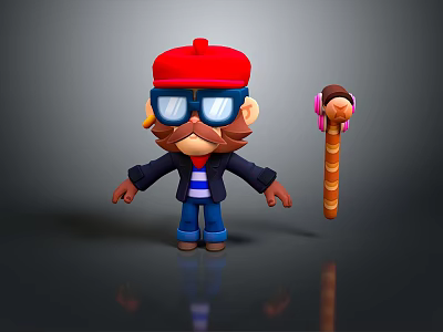 Cute Colorful Daily Life Accessories With Red Beret Blue Glasses And Striped Toy 3d model