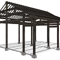 Outdoor Wooden Pergola Structure With Columns And Latticed Roof Design
