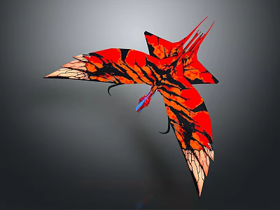 Vibrant Red Black Flying Game Movie Character With Sharp Wings And Claws 3d model
